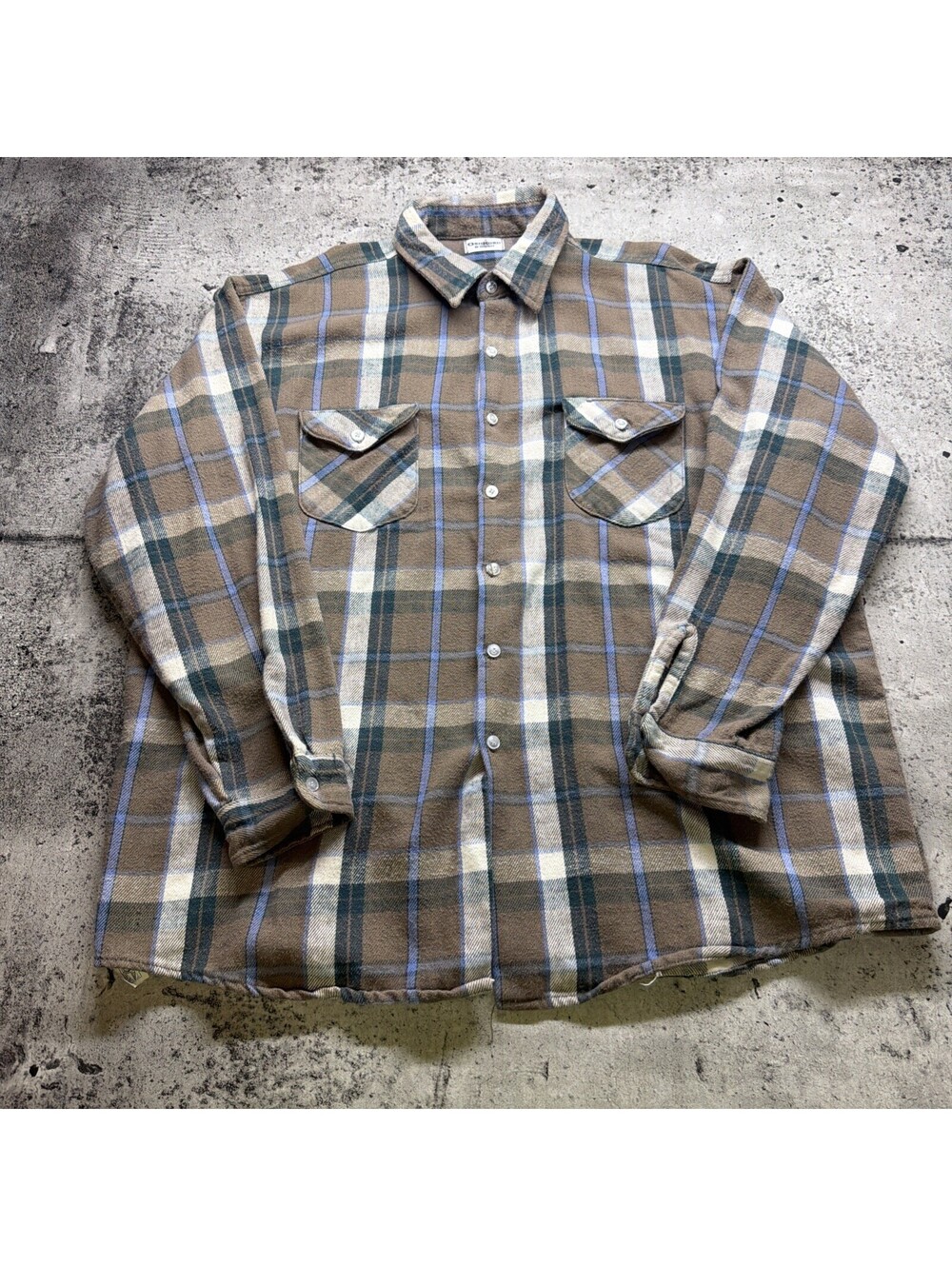 Vintage OshKosh B'Gosh Flannel Shirt Mens XXL Heavy Blue Button Up Long Sleeve